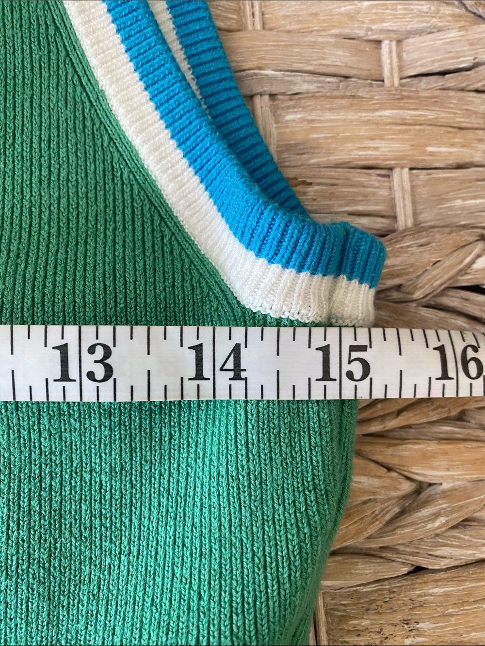 Free People Green Knit Tank Dress with Blue and White Trim - Picture 6 of 9